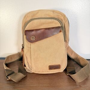 Augur Strauss Convertible Canvas Leather Utility Backpack Men Unisex Sling Bag